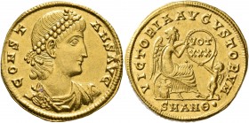 Constans, 337-350. Solidus (Gold, 22 mm, 4.56 g, 11 h), Antiochia, 347/8. CONST-ANS AVG Pearl-diademed, draped and cuirassed bust of Constans to right...