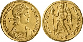 Constantius II, 337-361. Solidus (Gold, 22 mm, 4.60 g, 6 h), Thessalonica, 337-340. FL IVL CONSTAN-TIVS P F AVG Laurel-and-rosette-diademed, draped an...