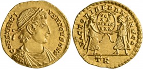 Constantius II, 337-361. Solidus (Gold, 22 mm, 4.48 g, 6 h), Treveri, 342/3 or 347/8. CONSTANTI-VS AVGVSTVS Pearl-diademed, draped and cuirassed bust ...
