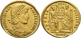 Constantius II, 337-361. Solidus (Gold, 21 mm, 4.52 g, 7 h), Constantinopolis, 342/3 or 347/8. FL IVL CONSTAN-TIVS PERP AVG Pearl-diademed, draped and...
