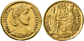 Constantius II, 337-361. Solidus (Gold, 21 mm, 4.47 g, 7 h), Nicomedia, 342/3 or 347/8. FL IVL CONSTAN-TIVS PERP AVG Laurel-and-rosette-diademed, drap...