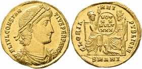 Constantius II, 337-361. Solidus (Gold, 21 mm, 4.50 g, 6 h), Antiochia, 342/3 or 347/8. FL IVL CONSTAN-TIVS PERP AVG Pearl-diademed, draped and cuiras...