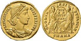Constantius II, 337-361. Solidus (Gold, 21 mm, 4.50 g, 12 h), Antiochia, 342/3 or 347/8. FL IVL CONSTAN-TIVS PERP AVG Pearl-diademed, draped and cuira...