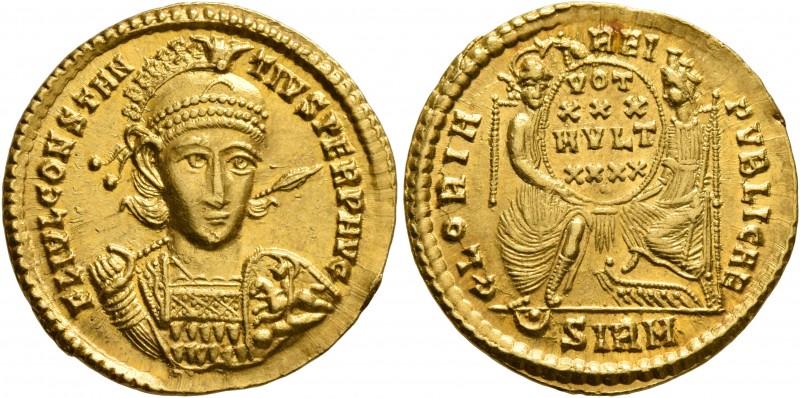 Constantius II, 337-361. Solidus (Gold, 21 mm, 4.42 g, 7 h), Sirmium, 355-360. F...