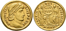 Constantius II, 337-361. Solidus (Gold, 22 mm, 4.49 g, 6 h), Antiochia, 355-360. D N CONSTAN-TIVS P F AVG Pearl-diademed head of Constantius II to rig...
