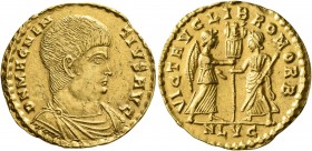 Magnentius, 350-353. Solidus (Gold, 22 mm, 4.00 g, 6 h), Lugdunum, early-summer 353. D N MAGNEN-TIVS AVG Bare-headed, draped and cuirassed bust of Mag...