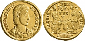Constantius Gallus, Caesar, 351-354. Solidus (Gold, 21 mm, 4.39 g, 5 h), Antiochia. D N CONSTANTI-VS NOB CAES Bare-headed, draped and cuirassed bust o...