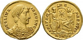 Julian II, as Caesar, 355-360. Solidus (Gold, 21 mm, 4.37 g, 12 h), Rome, 355-357. D N CL IVL-IANVS N C Bare-headed, draped and cuirassed bust of Juli...
