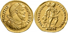 Julian II, 360-363. Solidus (Gold, 22 mm, 4.44 g, 10 h), Antiochia, 361-363. FL CL IVLIA-NVS P F AVG Pearl-diademed, draped and cuirassed bust of Juli...