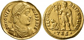 Jovian, 363-364. Solidus (Gold, 21 mm, 4.44 g, 12 h), Thessalonica, 27 June 363-16 February 364. D N IOVIA-NVS P F AVG Pearl-diademed, draped and cuir...
