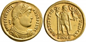 Valentinian I, 364-375. Solidus (Gold, 22 mm, 4.46 g, 6 h), Nicomedia, 364. D N VALENTINI-ANVS P F AVG Laurel-and-rosette-diademed, draped and cuirass...