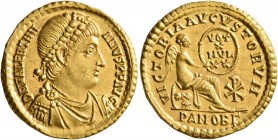 Valentinian I, 364-375. Solidus (Gold, 21 mm, 4.45 g, 6 h), Antiochia, 373-374. D N VALENTINI-ANVS P F AVG Pearl-diademed, draped and cuirassed bust o...