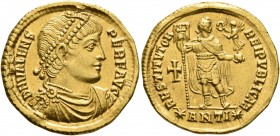 Valens, 364-378. Solidus (Gold, 21 mm, 4.49 g, 6 h), Antiochia, 364. D N VALENS PER F AVG Pearl-diademed, draped and cuirassed bust of Valens to right...