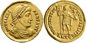 Valens, 364-378. Solidus (Gold, 21 mm, 4.45 g, 5 h), Antiochia, 365. D N VALENS PER F AVG Pearl-diademed, draped and cuirassed bust of Valens to right...