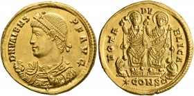 Valens, 364-378. Solidus (Gold, 22 mm, 4.45 g, 7 h), Constantinopolis, January 368. D N VALENS P F AVG Pearl-diademed bust of Valens to left, wearing ...