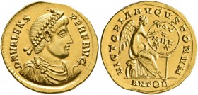 Valens, 364-378. Solidus (Gold, 22 mm, 4.50 g, 6 h), Antiochia, 372. D N VALENS PER F AVG Pearl-diademed, draped and cuirassed bust of Valens to right...