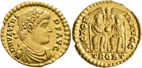 Valens, 364-378. Solidus (Gold, 20 mm, 4.48 g, 6 h), Treveri, mid 373-April 375. D N VALENS P F AVG Laurel-and-rosette-diademed, draped and cuirassed ...