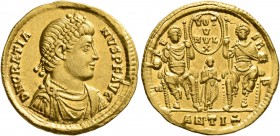 Gratian, 367-383. Solidus (Gold, 21 mm, 4.44 g, 5 h), Antiochia, February-March 368. D N GRATIA-NVS P F AVG Pearl-diademed, draped and cuirassed bust ...