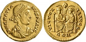 Gratian, 367-383. Solidus (Gold, 21 mm, 4.47 g, 1 h), uncertain mint in Northern Italy, 383. D N GRATIA-NVS P F AVG Pearl-diademed, draped and cuirass...