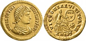 Valentinian II, 375-392. Solidus (Gold, 21 mm, 4.26 g, 7 h), Antiochia, November 379. D N VALENTINI-ANVS IVN P F AVG Pearl-diademed, draped and cuiras...