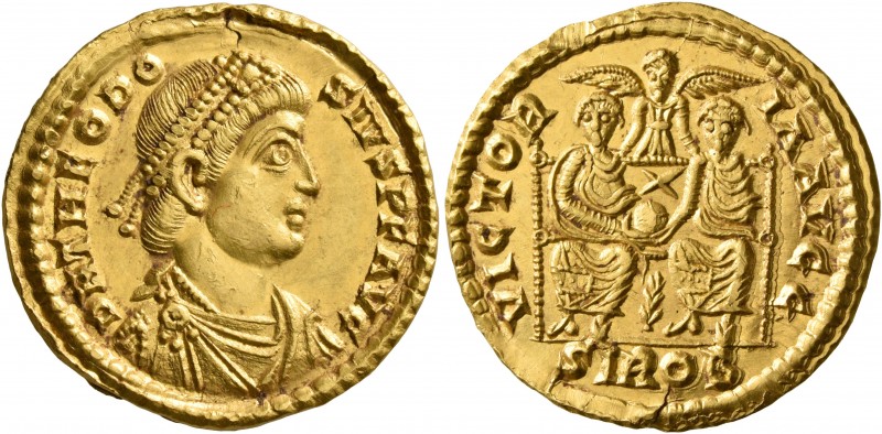 Theodosius I, 379-395. Solidus (Gold, 22 mm, 4.47 g, 6 h), Sirmium, 379-380. D N...