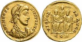 Theodosius I, 379-395. Solidus (Gold, 21 mm, 4.14 g, 7 h), Aquileia, August-September 388. D N THEODO-SIVS P F AVG Pearl-diademed, draped and cuirasse...