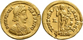 Honorius, 393-423. Solidus (Gold, 21 mm, 4.46 g, 7 h), Ravenna, 402-406. D N HONORI-VS P F AVG Pearl-diademed, draped and cuirassed bust of Honorius t...
