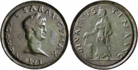 Contorniates, late 4th-early 5h century. Contorniate (Bronze, 37 mm, 19.20 g, 7 h), in the names of Nero, 54-68, and Diva Faustina Senior, † 140/1. IM...