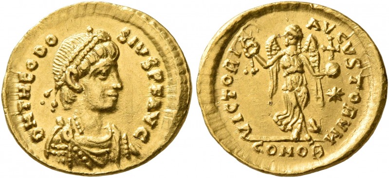 Theodosius II, 402-450. Tremissis (Gold, 15 mm, 1.45 g, 6 h), Constantinopolis, ...