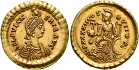 Aelia Pulcheria, Augusta, 414-453. Solidus (Gold, 20 mm, 4.45 g, 6 h), Constantinopolis, 441-450. AEL PVLCH-ERIA AVG Pearl-diademed, draped and cuiras...