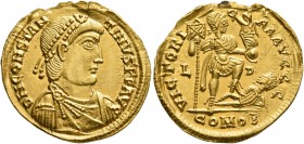 Constantine III, 407-411. Solidus (Gold, 22 mm, 4.46 g, 12 h), Lugdunum, 408-411. D N CONSTAN-TINVS P P AVG Pearl-diademed, draped and cuirassed bust ...