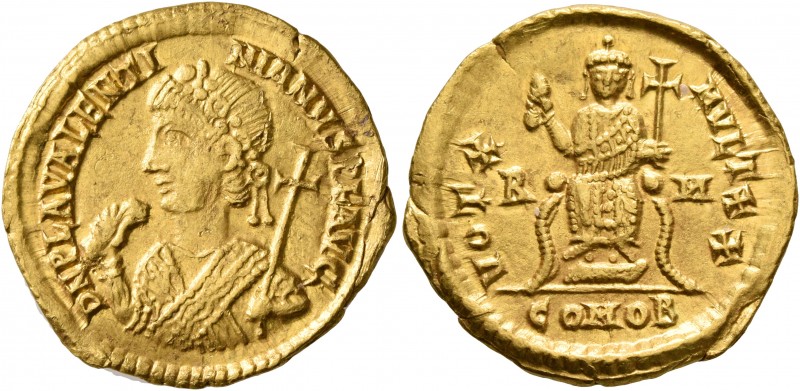 Valentinian III, 425-455. Solidus (Gold, 22 mm, 4.47 g, 1 h), Rome, 435. D N PLA...