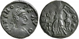 Zeno, second reign, 476-491. Nummus (Bronze, 13 mm, 1.15 g, 6 h), Constantinopolis. D N ZENO PE AVO Pearl-diademed, draped and cuirassed bust of Zeno ...