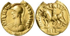 UNCERTAIN GERMANIC TRIBES, Pseudo-Imperial coinage. Late 3rd-early 4th centuries. 'Quinarius' (Gold, 16 mm, 2.30 g, 12 h), 'Probus Group E'. Imitating...