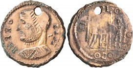 UNCERTAIN GERMANIC TRIBES, Pseudo-Imperial coinage. Late 3rd-early 4th centuries. 'Aureus' (Gold, 20 mm, 2.83 g, 12 h), 'Plated Group'. IIIIO IIII Lau...