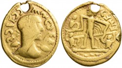 UNCERTAIN GERMANIC TRIBES, Pseudo-Imperial coinage. Late 3rd-early 4th centuries. 'Quinarius' (Gold, 16 mm, 3.11 g, 12 h), 'Figural Group'. Imitating ...