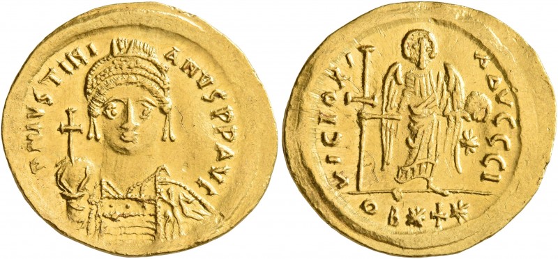 Justinian I, 527-565. Light weight Solidus of 22 Siliquae (Gold, 21 mm, 4.13 g, ...