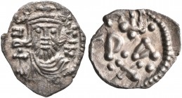 Constans II, 641-668. 1/2 Siliqua (Silver, 13 mm, 0.41 g, 4 h), Carthage, 652-657. D N CO-ATIN Facing bust of Constans II, wearing crown and chlamys, ...