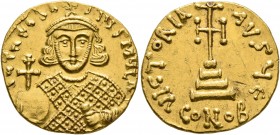 Theodosius III of Adramytium, 715-717. Solidus (Gold, 20 mm, 4.48 g, 7 h), Constantinopolis. δ NTҺЄOδOSIЧS MЧL A Facing bust of Theodosius III, wearin...