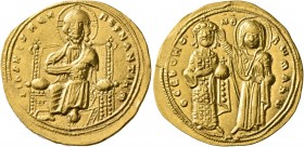 Romanus III Argyrus, 1028-1034. Histamenon (Gold, 24 mm, 4.44 g, 7 h), Constantinopolis. +IҺS XIS RЄX RЄςNANTIҺm Christ, nimbate, seated facing on squ...