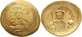 Constantine IX Monomachus, 1042-1055. Histamenon (Gold, 28 mm, 4.44 g, 6 h), Constantinopolis, 1042-1055. +IhS XIS RЄX RЄςNANTIҺm Nimbate bust of Chri...