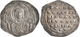 Constantine IX Monomachus, 1042-1055. 2/3 Miliaresion (Silver, 25 mm, 2.20 g, 6 h), Constantinopolis. H RΛΑΧЄΡ - ΝΙΤΙCA Facing nimbate bust of the Vir...