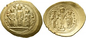 Romanus IV Diogenes, with Eudocia, Michael VII, Constantius, and Andronicus, 1068-1071. Histamenon (Gold, 27 mm, 4.37 g, 6 h), Constantinopolis. KⲰN m...