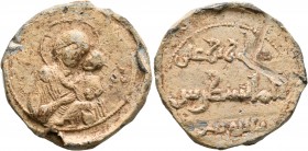 Uncertain, 11th century. Seal (Lead, 30 mm, 23.99 g, 12 h). 'Hodegetria', the Mother of God, nimbate, wearing chiton and maphorion, pointing with her ...