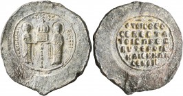 The ekdikoi of Hagia Sophia, late 11th-12th century. Seal (Lead, 76 mm, 208.29 g, 12 h). I૪V CT INIAN ΔЄC (on the left) ΘKЄ - ΠO/TH (above) ROHΘЄI (on...