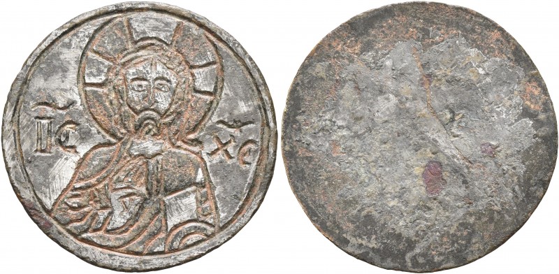 Circa 12th-15th centuries. Amulet (Silvered bronze, 25 mm, 1.49 g). IC - XC Bust...