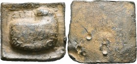 LEVANTINE REGION. Uncertain. Circa 1st century BC to 2nd century AD. Weight of 1 Mina (Lead, 77x83 mm, 458.00 g), Valerios Roufos, magistrate. ΕΠI - O...