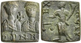 Honorius, with Theodosius II, 395-423. Exagium Solidi (Orichalcum, 15x14 mm, 4.19 g, 6 h), 408-423. DD NN Diademed and draped facing busts of Honorius...