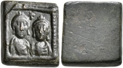 Honorius, with Theodosius II, 395-423. Exagium Solidi (Bronze, 13x12 mm, 4.45 g), 408-423. Crowned, diademed and draped facing busts of Honorius, on t...