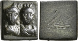 Honorius, with Theodosius II, 395-423. Exagium Solidi (Bronze, 14x13 mm, 4.85 g, 12 h), 408-423. Crowned, diademed and draped facing busts of Honorius...